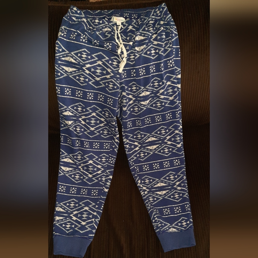 LuLaRoe Blue and White Patterned Joggers